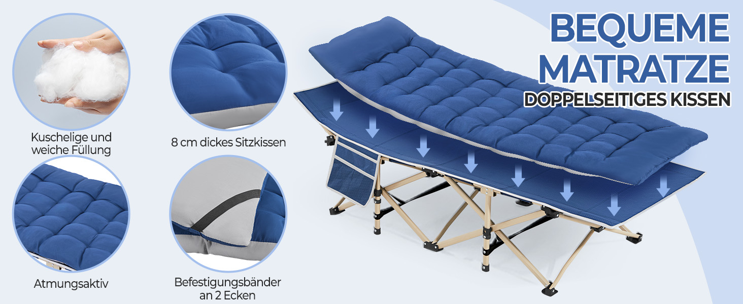 Ліжко складане Yaheetech з матрацом для кемпінгу, сіре, 191x67 см, до 150 кг - гостьове ліжко з сумкою та кишенями