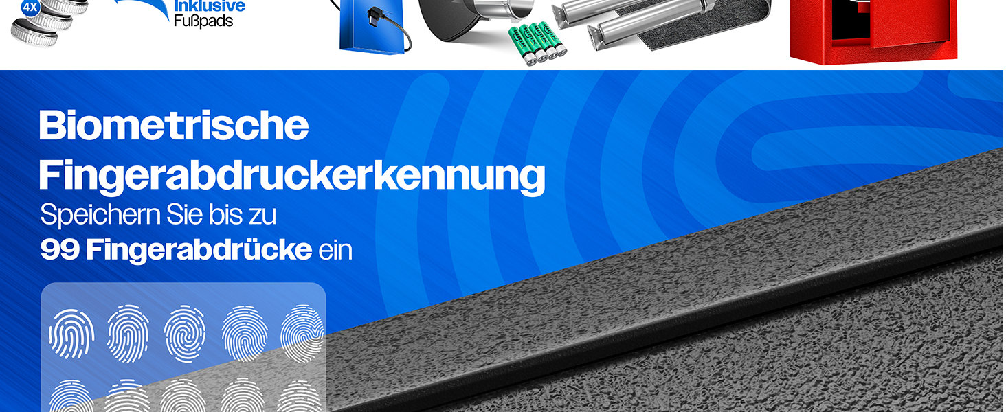 Електронний сейф KESSER® з відбитком пальця та ключем L | Вбудований акумулятор | 3x подвійний замок | Настінний/підлоговий сейф | Чорний