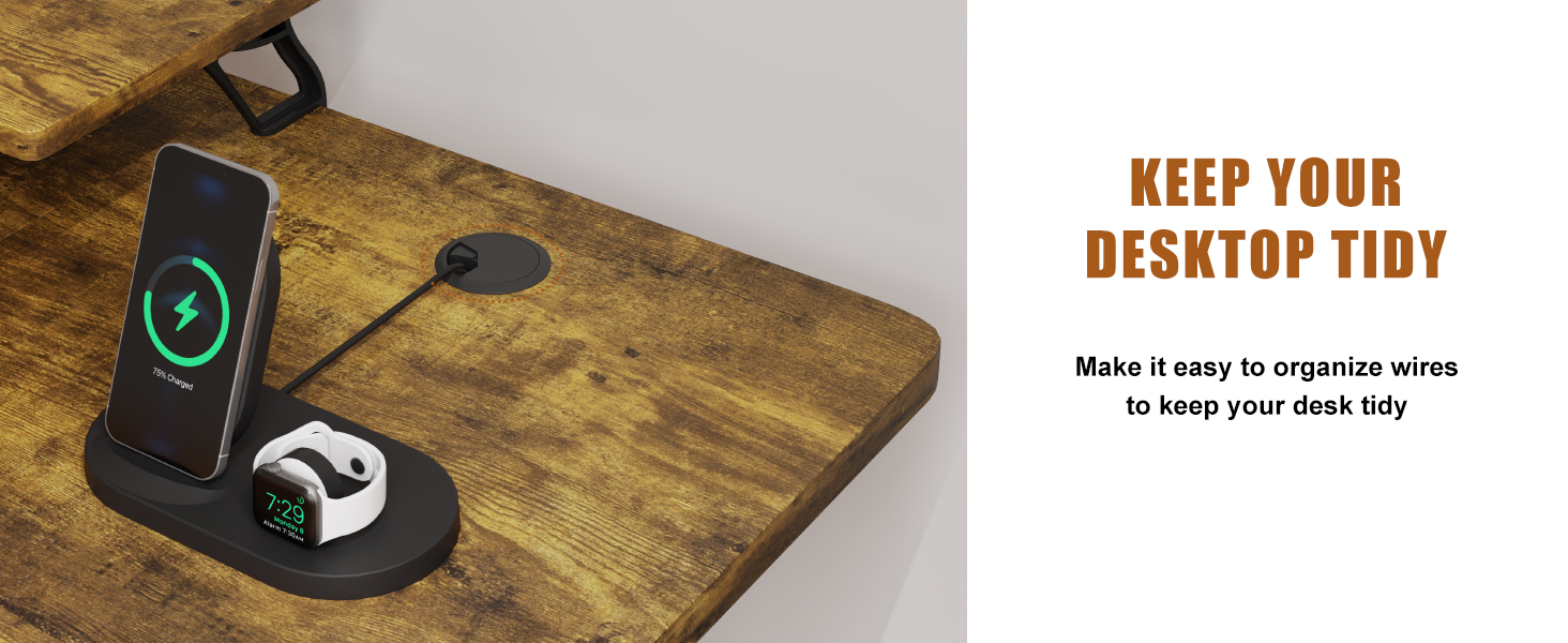 Adjustable Height Standing Desk with Monitor Stand - Electric Ergonomic Desk, 120x60cm & 180x80cm White/Vintage Brown