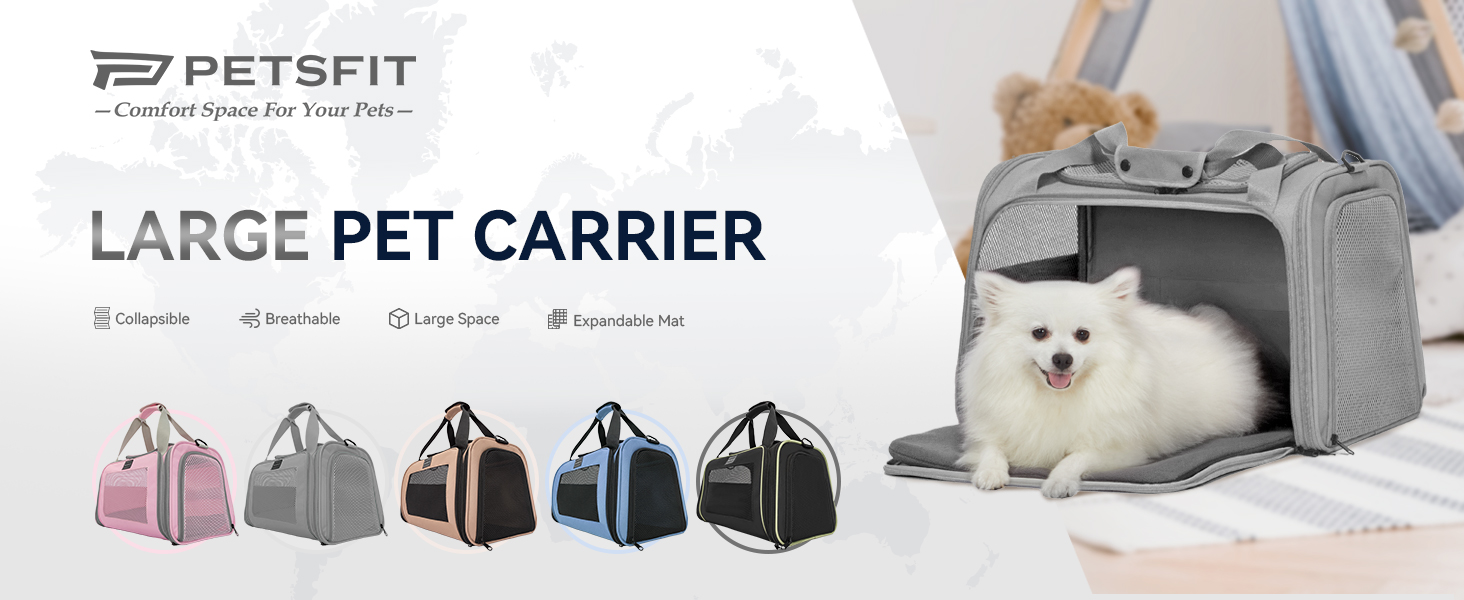 Транспортна переноска для котів та маленьких собак Petfit, сіра, L - легка переноска для подорожей літаком з ремінним кріпленням та розширюваним килимком
