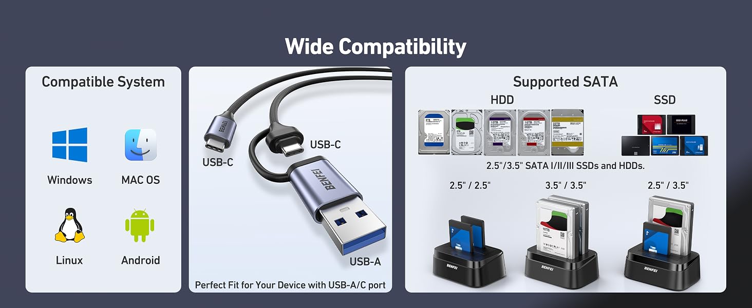 Док-станція BENFEI USB-C для HDD/SSD 2.5