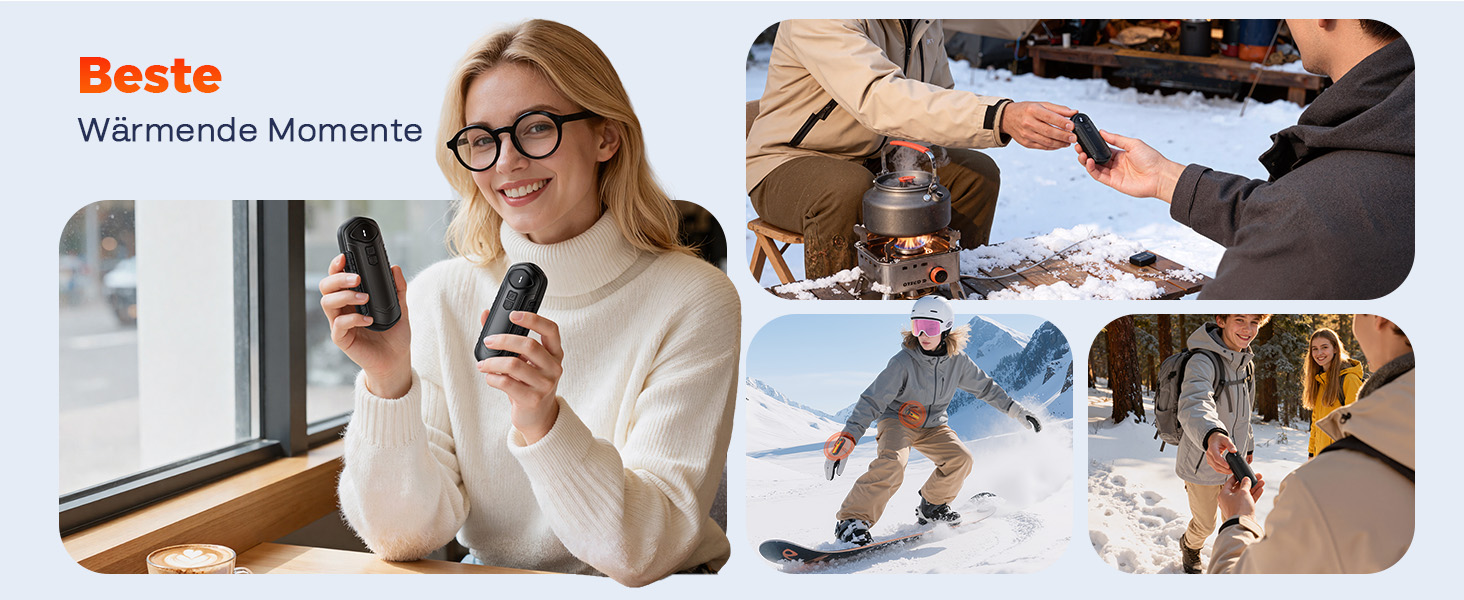 Грілки для рук акумуляторні, 2 шт, електричні, портативні, 6000mAh, кишенькові, ультралегкі та тонкі, 5 рівнів нагріву до 55°C, ідеальні для кемпінгу, чорні