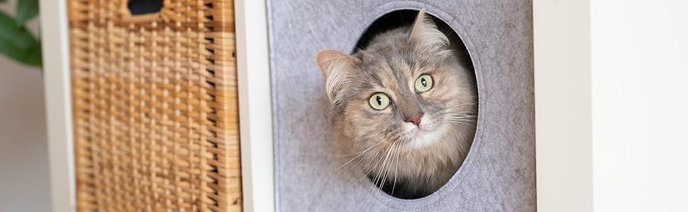 Кігтечка-будиночок для котів з фетру для полиць IKEA Kallax/Expedit, зручна лежанка-кошик, сірий колір, для 2 котів або великих котів