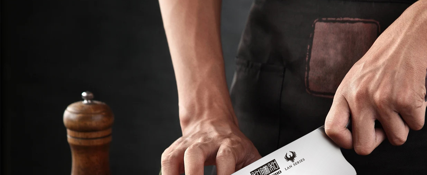 HOSHANHO 20 см кухонний ніж для приготування їжі, професійний японський шеф-ніж з нержавіючої сталі з вуглецевим покриттям та ергономічною дерев'яною ручкою