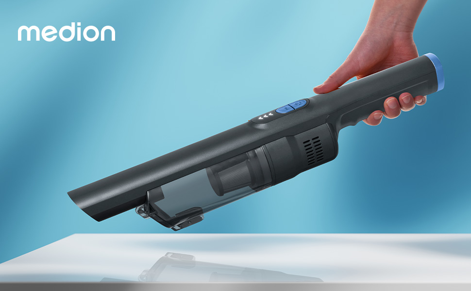 MEDION 2-в-1 Бездротовий акумуляторний пилосос з насадкою та підлоговою щіткою (BLDC-двигун, HEPA-13 фільтр, фільтрація пилу та алергенів, потужність всмоктування 20 kPA, док-станція, бездротовий, MD11515) білий (ручний пилосос + насадка, сірий)