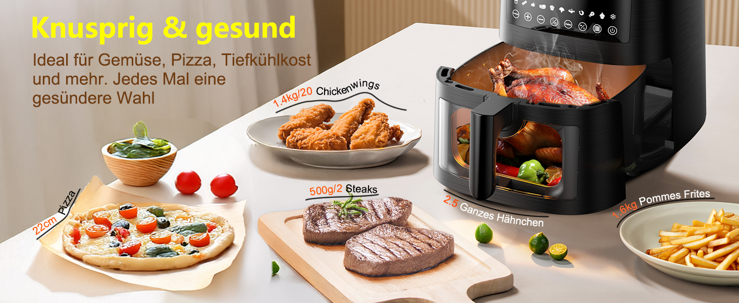 Фритюрниця повітряна Airfryer 7.2L, 11-в-1 з вікном, функція підігріву, розморожування, нагадування про струшування та таймер, здорова без олії, приготування з низьким вмістом жиру