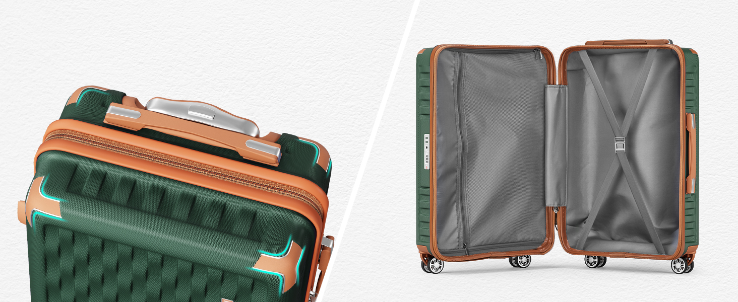 Набір валіз Melalenia 7 предметів з жорстким корпусом, легкий, на 4 колесах з TSA-замком. Включає косметичку, сумку для подорожей та кулькову сумку (зелений, 53см, набір ручної поклажі 4 предмети)