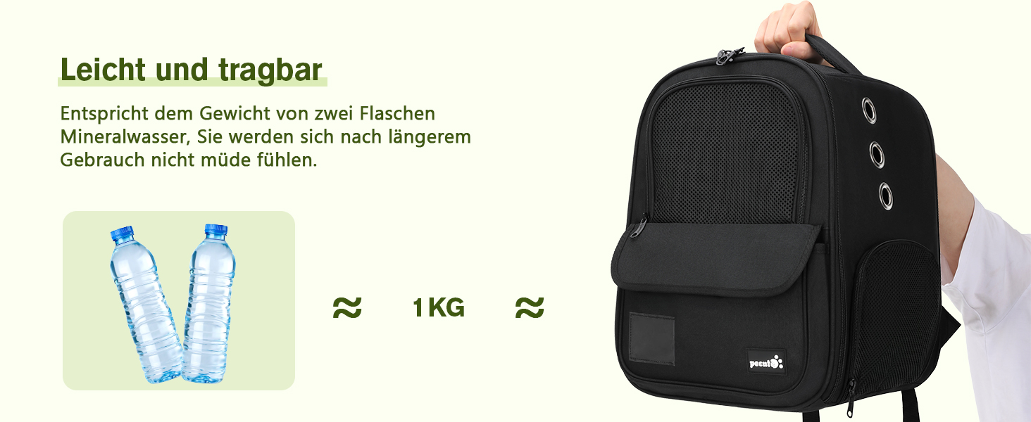 Рюкзак для кота Pecute, 6 кг, для маленьких собак, дихаючий, з безпечним тросом та замком, чорний