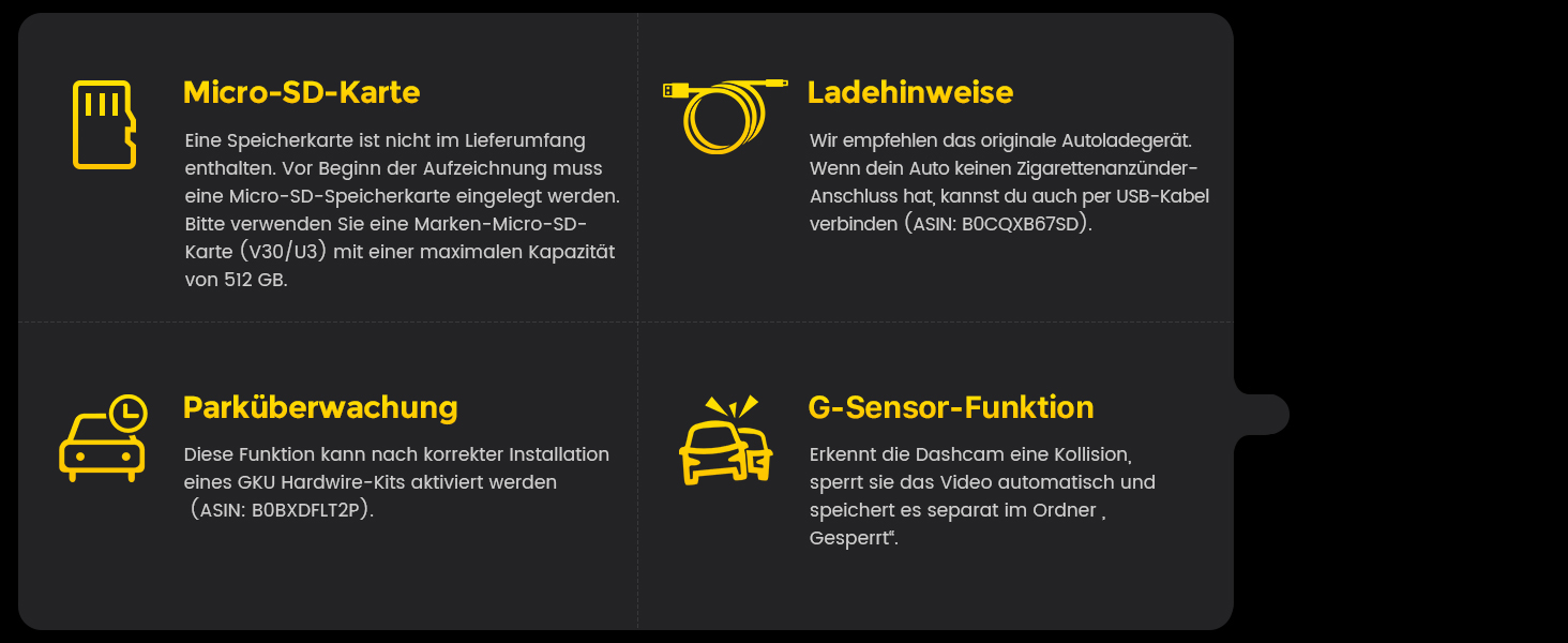 Автомобільний відеореєстратор GKU 4K+4K передній та задній, сенсор STARVIS 2, HDR нічна зйомка (Deep Black)