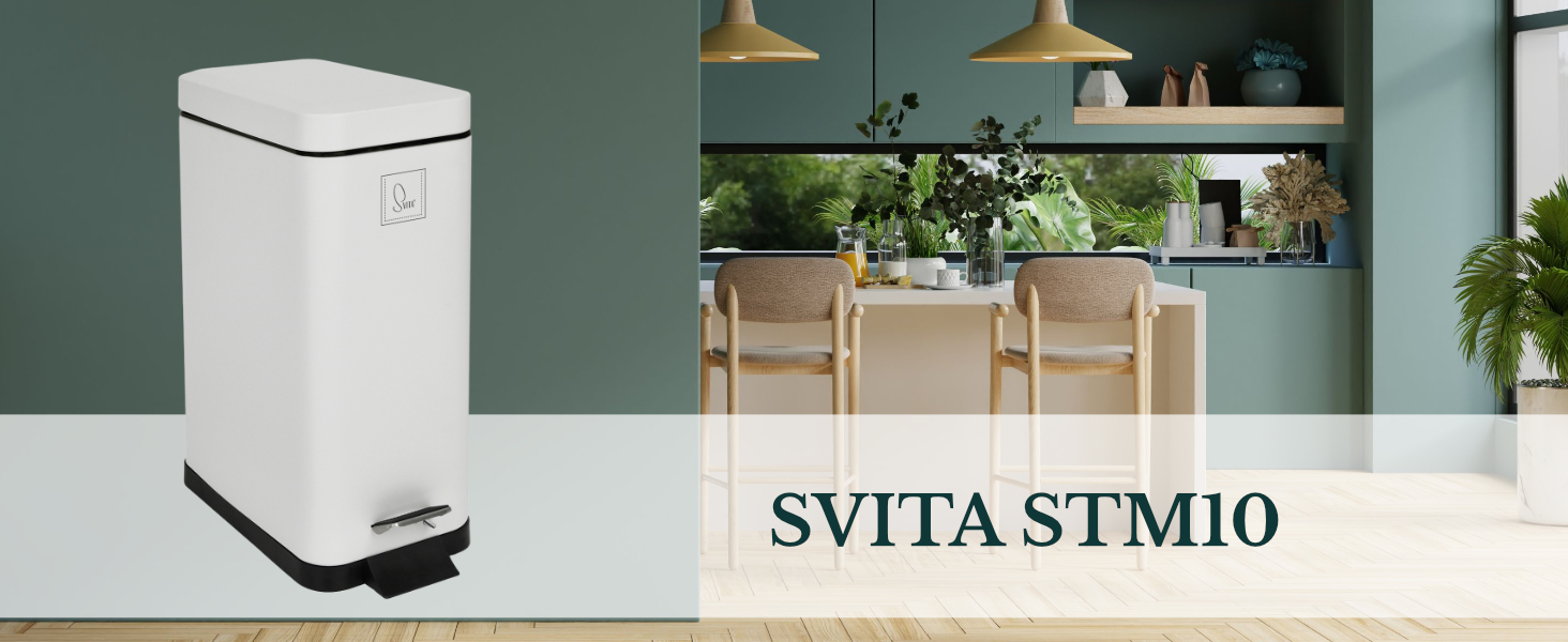 Сміттєвий відер SVITA STM10 з педаллю та м'яким закриттям Softclose, 10л, прямокутний, білий