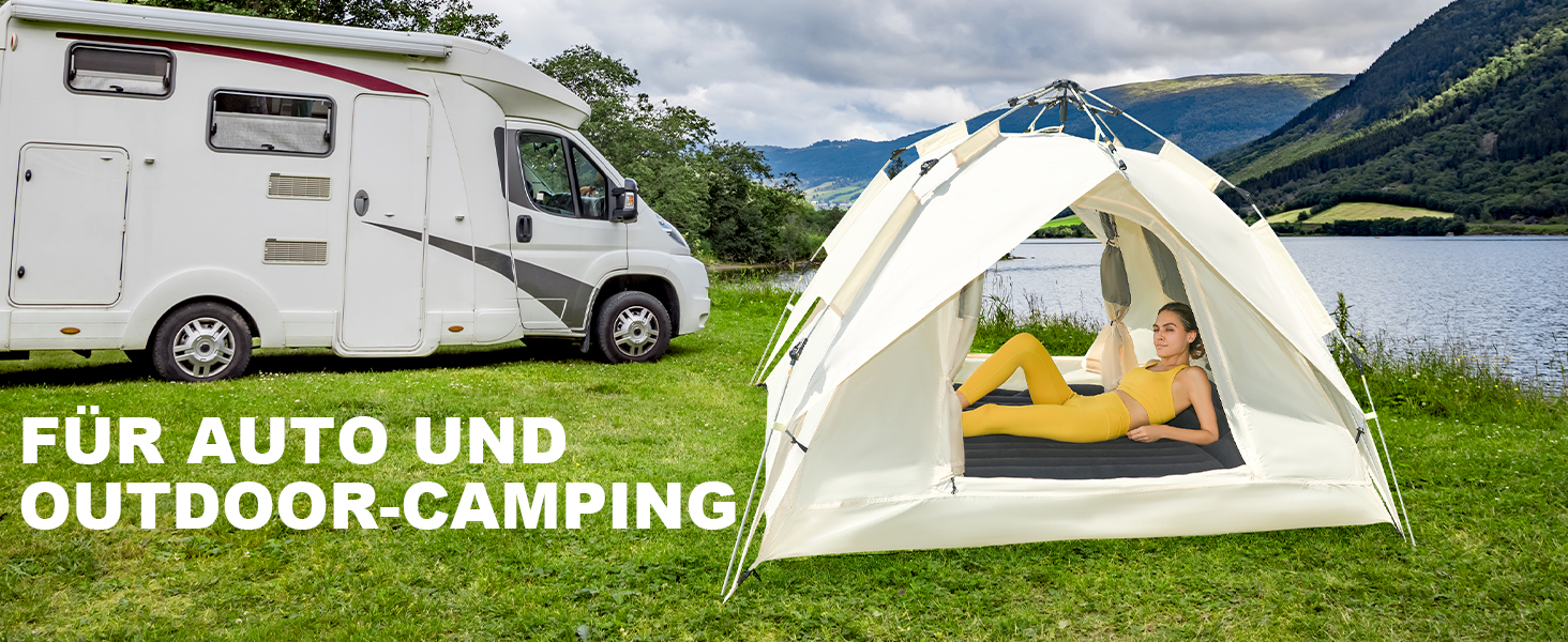 Надувний матрац SUV з 2 подушками – товстий, з фетром, для автомобіля – мобільні подорожі, кемпінг та відпочинок на природі – швидке надування та здування з електричним насосом