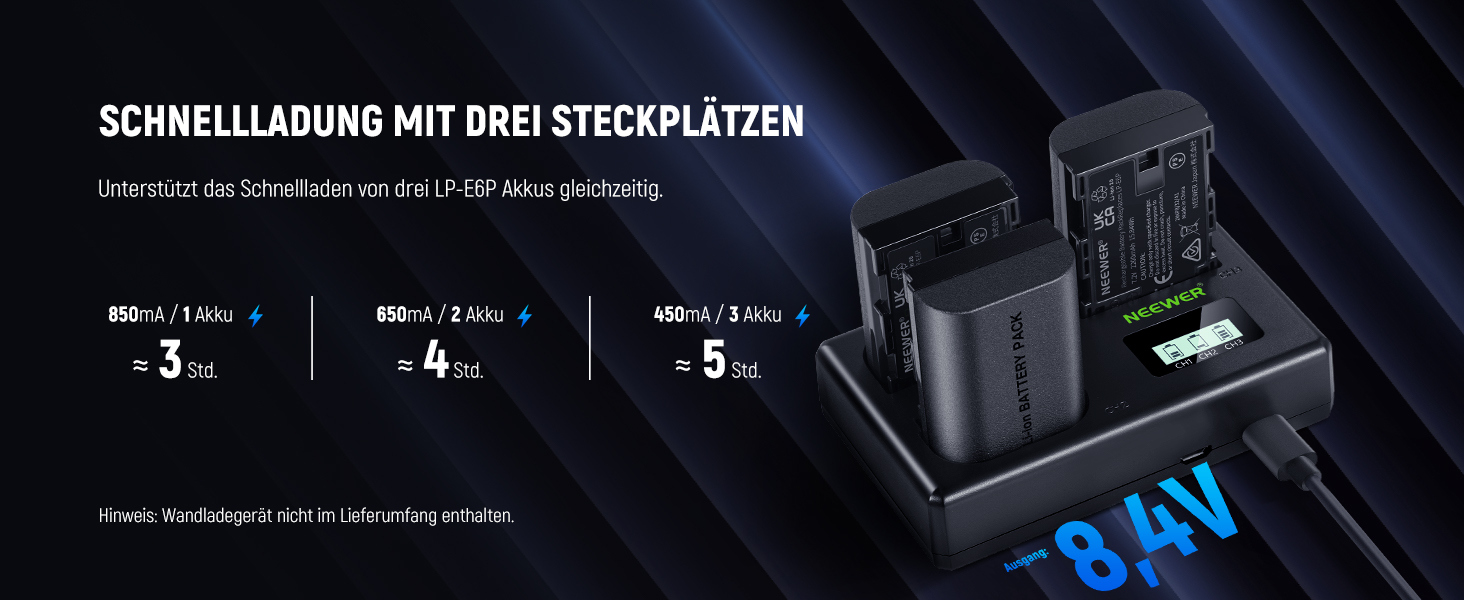 NEEWER LP-E6NH Запасний акумулятор та зарядний пристрій USB, 3 шт. 2250mAh для Canon EOS R7 R5 R6 R6 II R, 5DIV, 6DII, 7DII, 80D, 90D