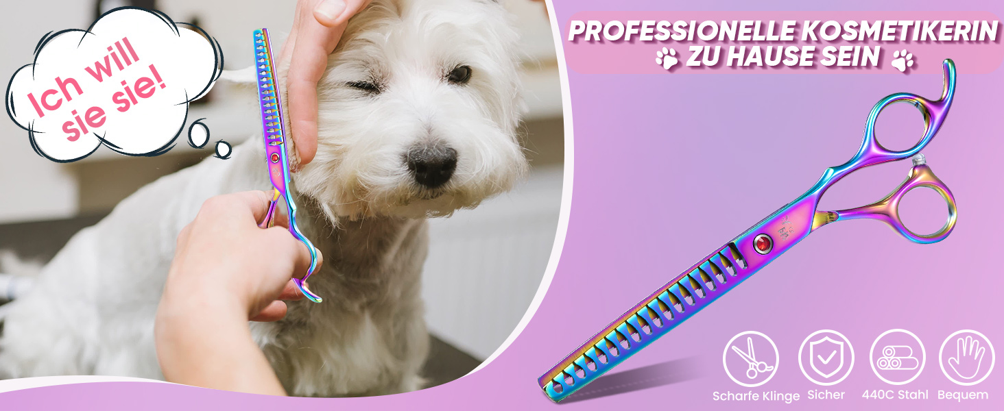 Професійна ножиця Chunker для грумінгу собак середніх та великих порід, з японської сталі 440C, кольорова (Rainbow)