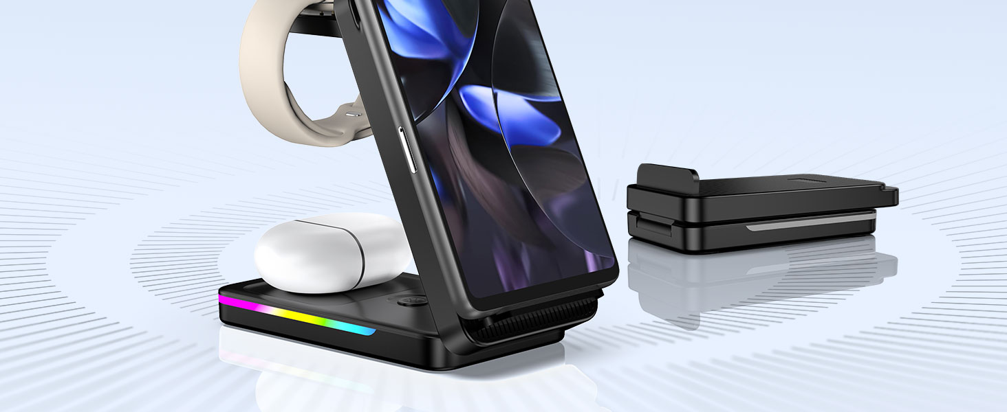 Зарядна станція індуктивна 3-в-1 для Google Pixel Watch 3/2, Pixel 10/9/9 Pro/8/8a/7 та Pixel Buds Pro 2 (складна, бездротова)