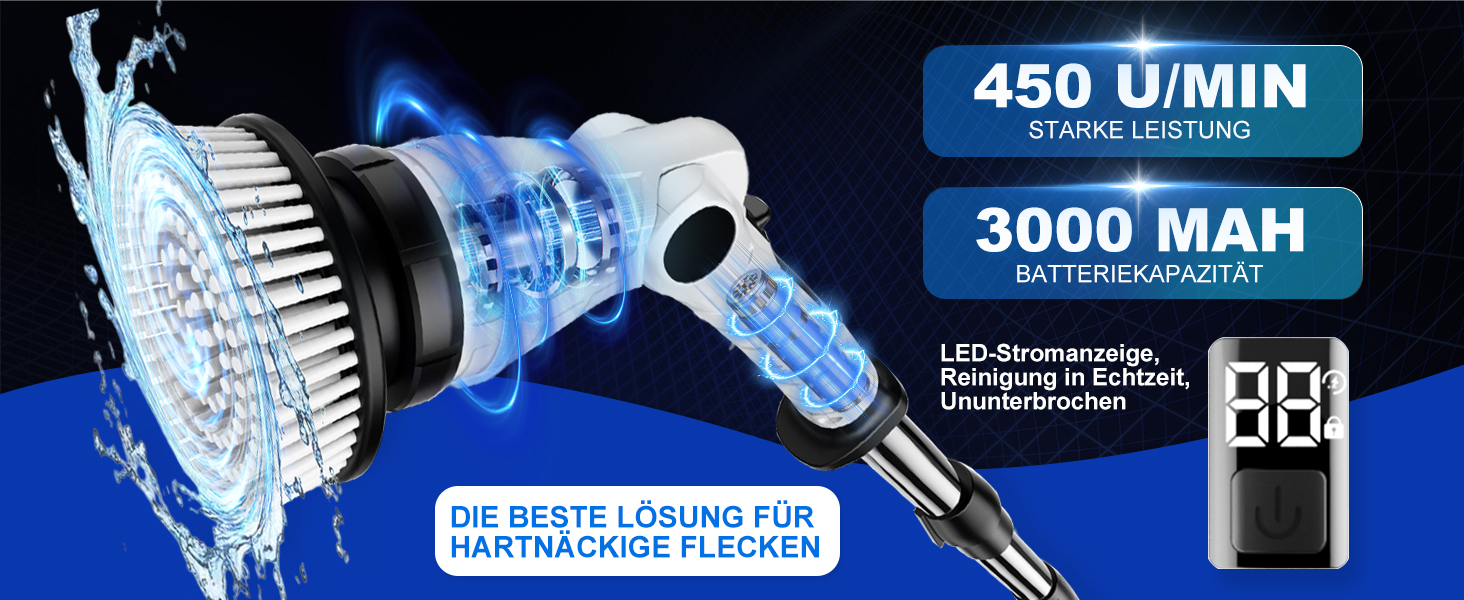 Електрична щітка для прибирання щілин, універсальна для ванної, кухні та авто. 8 насадок, регульована ручка, 3 швидкості. Набір з відром та шваброю