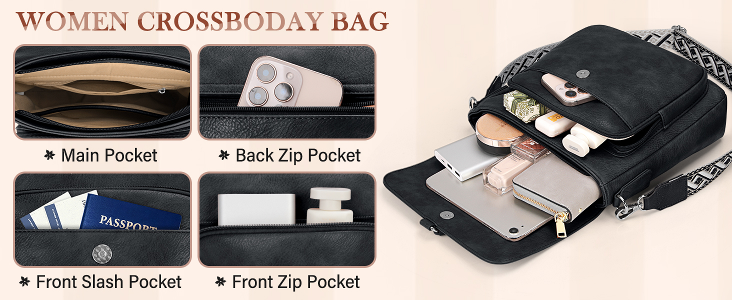 Сумка жіноча RAINSMORE середнього розміру через плече, шкірзам PU, чорно-коричнева