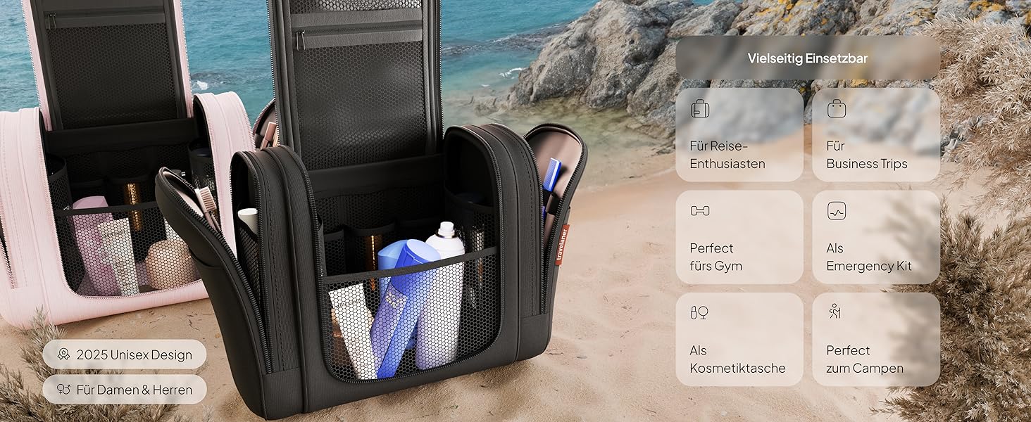 Чоловіча/Жіноча/Дитяча дорожня косметичка-органайзер Travelaner 7л, 3-в-1, чорна, водонепроникна