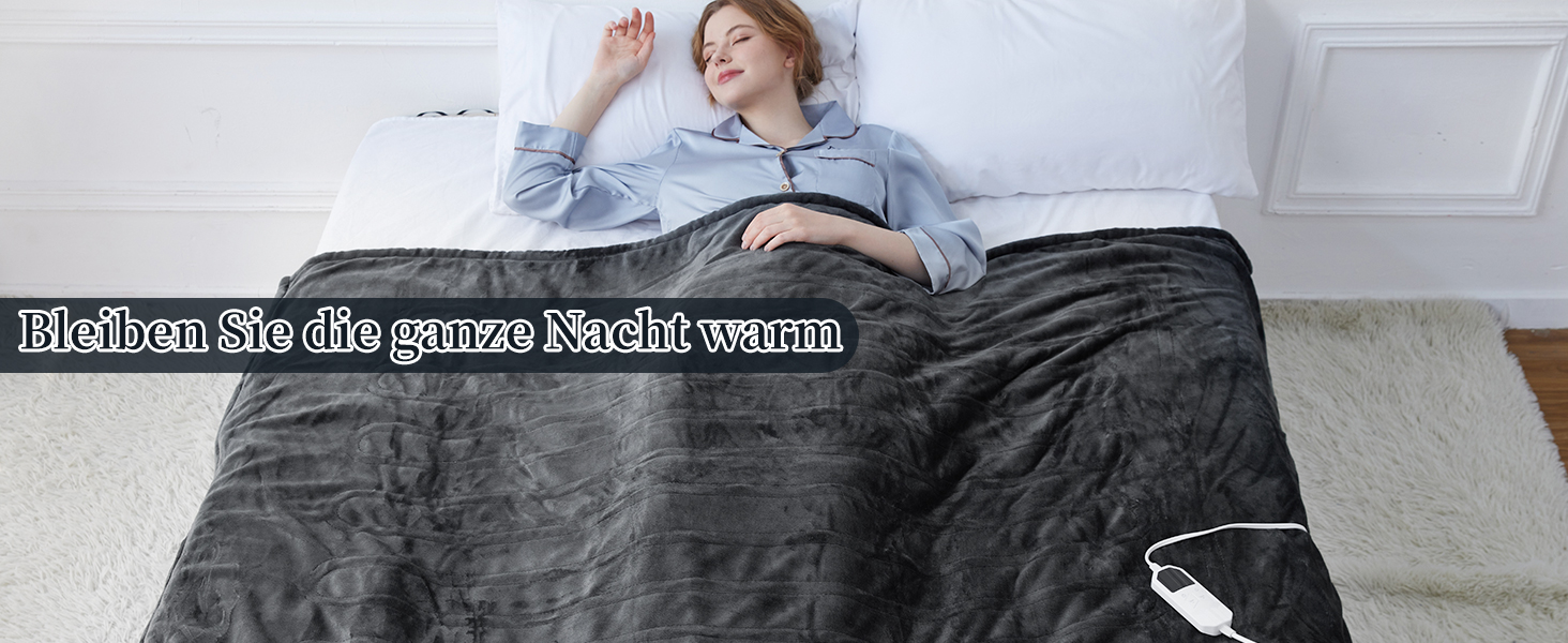 Електрична ковдра Netraty з автовимкненням 130x180 см, 8 режимів нагріву, таймер 1-12 годин, захист від перегріву, пральна машина, фланель-шерпа, сіра для дому та офісу