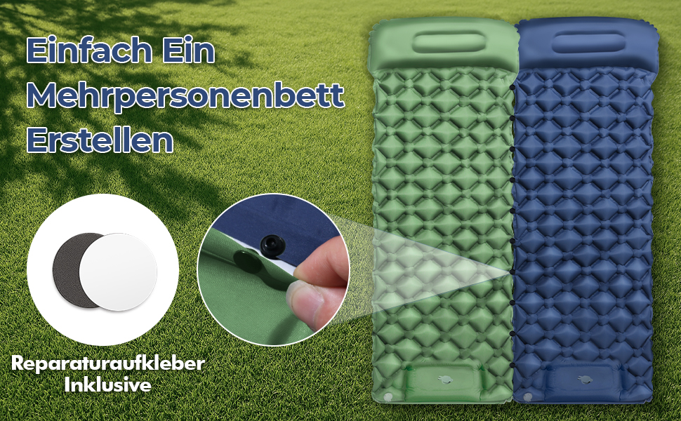 Надувний килимок для кемпінгу самонадувний Ultraleichte 195x60 см з вбудованою подушкою та помпою, водонепроникний, синій