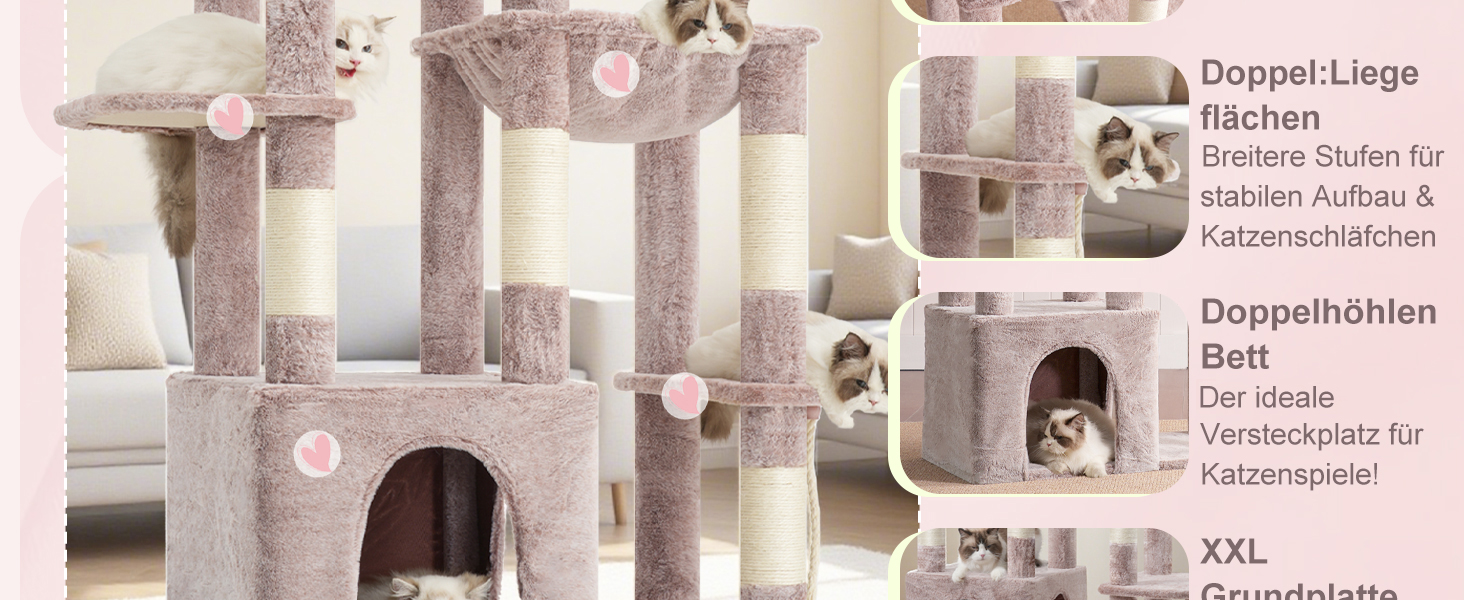 Дерев'яний комплекс для котів Heyby Kratzbaum 120см з X-основою, багатоярусний, з гамаком та дряпалкою (Колір: коричнево-бежевий)