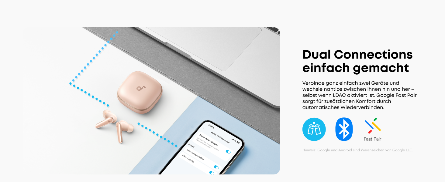 Soundcore Liberty 5 - бездротові навушники Anker з активним шумозаглушенням (ANC), Dolby Audio, швидкою зарядкою та 6 мікрофонами (Колір: Персиково-рожевий)