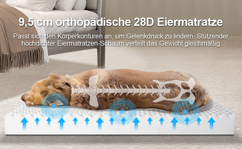 Gimars 9.5 inch Orthopedic Dog Bed for Extra Large Dogs, XL Dog Bed with Bolster & 28D Egg Crate Mattress, Waterproof Cover, Washable Plush Cover, Dog Sofa for Arthritic Dogs - half round (Rectangular, (7.5cm Mattress) L 112 x W 81 x H 17cm)