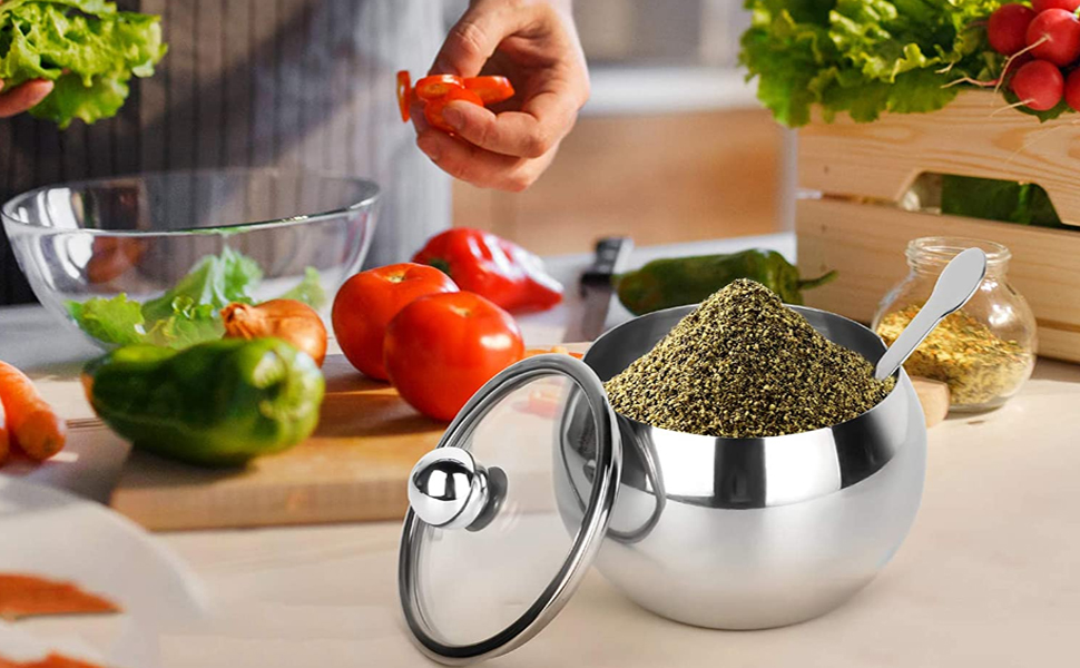 Контейнер для цукру з прозорою кришкою та ложкою, банку для спецій, солі, цукру, чаю, трав (нержавіюча сталь)