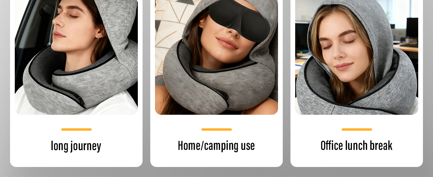 Подушка для шиї в літак/автомобіль/потяг: регульована подушка з Memory Foam, капюшоном, маскою для сну та чохлом. Підтримка голови та шиї для комфортної подорожі.