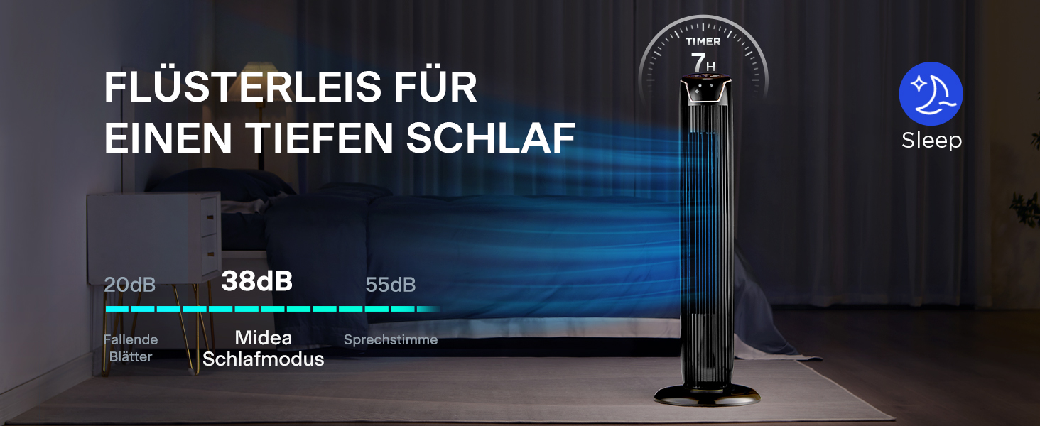 Вентилятор торгової марки Midea FZ10-17JR Elegant Tower Fan з дистанційним керуванням, таймером, потужність 45W, чорний колір