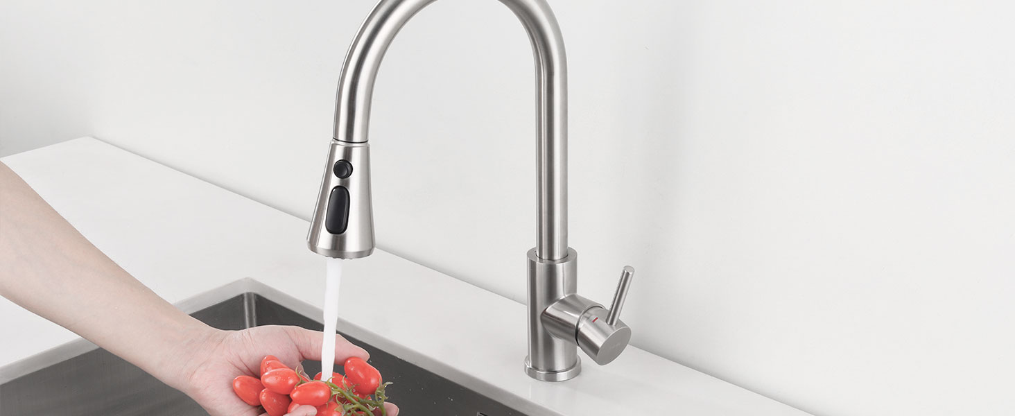 Кухонний змішувач з висувною лійкою, 3 режими струменя, поворотний на 360°, високого тиску, для кухні, матовий золотий