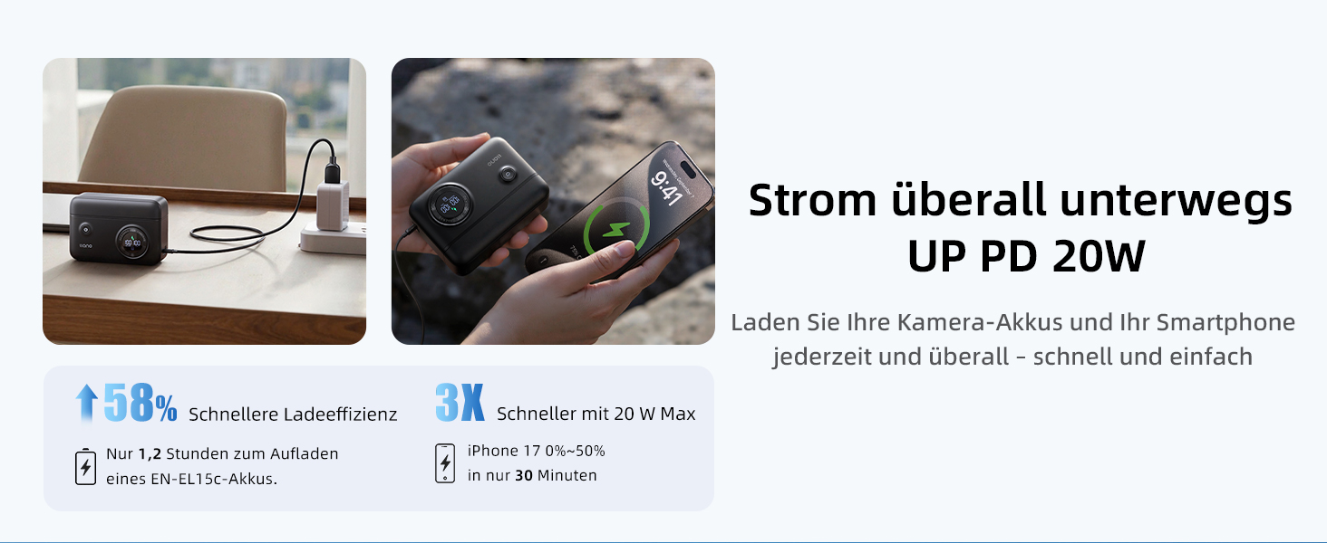 Зарядний пристрій USB-C 20W для акумуляторів Nikon EN-EL15c з SD-картрідер та індикатором заряду, сумісний з Nikon Z8, ZR, Zf, Z6III, D850, Z7II, Z6II, Z7, Z6, D7500, D750, Z5, D810, Z5, D810