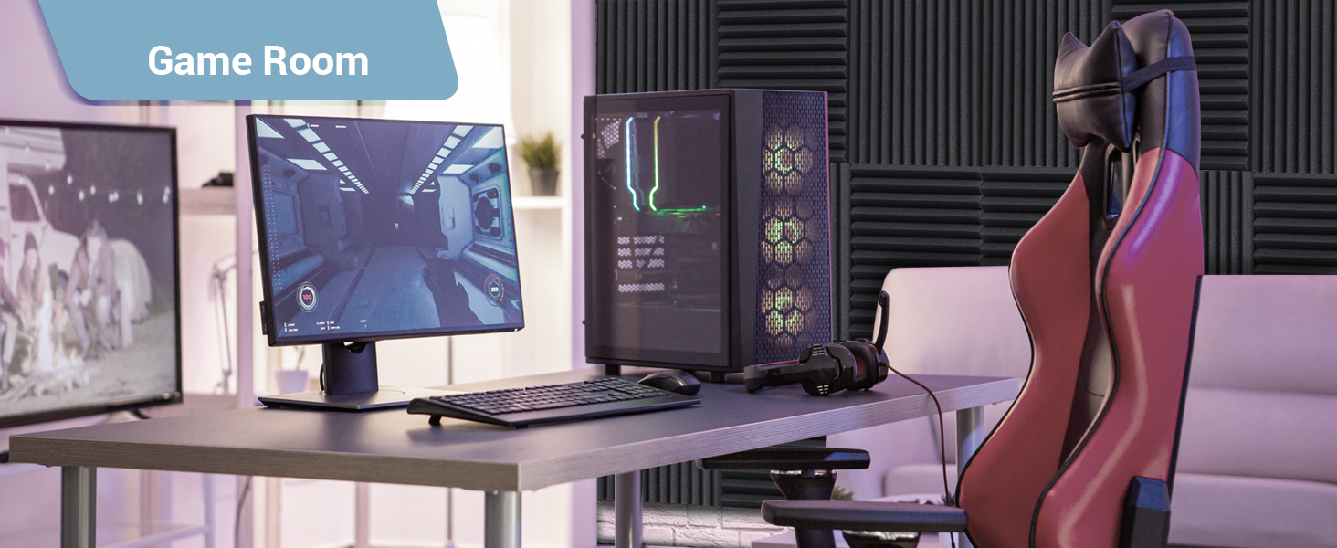 Акустичні панелі Ohuhu для звукоізоляції, шумопоглинаючий пінополістирол 30x30x2,5 см, 24 шт. — для студії, подкастів та геймінгу