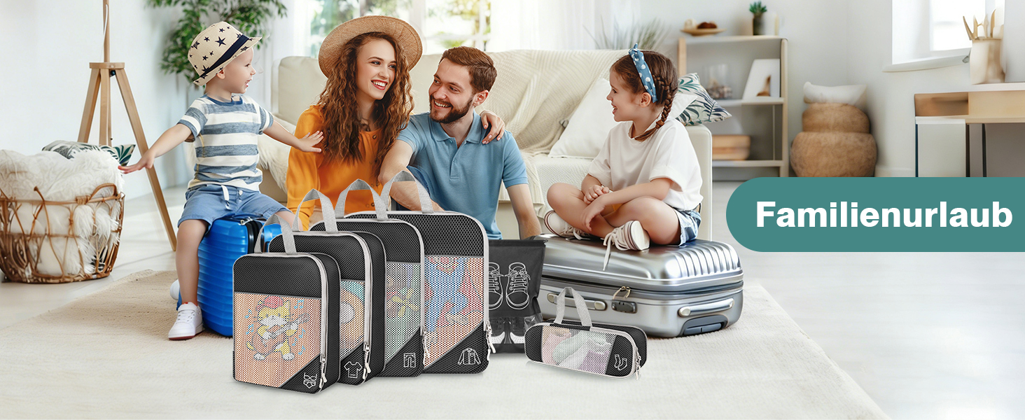 Органайзер для валізи, набір Packing Cubes (9 шт.) з компресією та чохлом для взуття, водонепроникні, дихаючі, сірі (чорні)