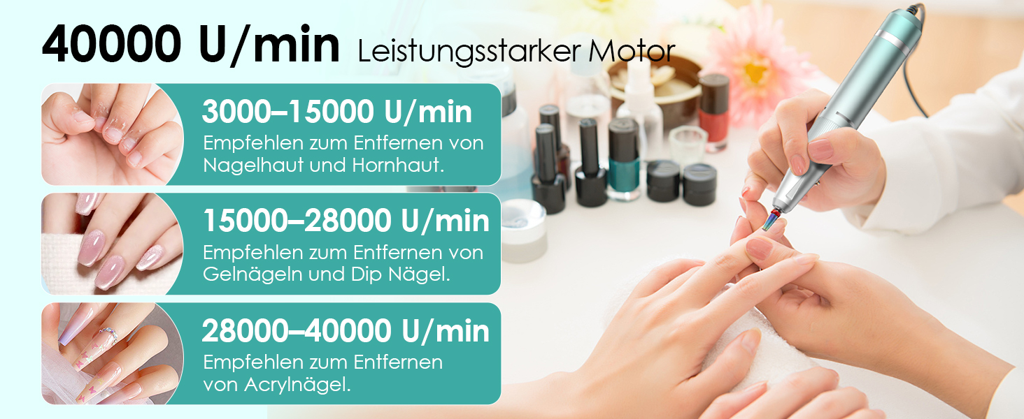 Електричний фрезер для манікюру та педикюру Profi Set 16 в 1 з LCD дисплеєм, 40000 об/хв, F/R, для гелевих нігтів, портативний, фіолетовий, блакитний, білий