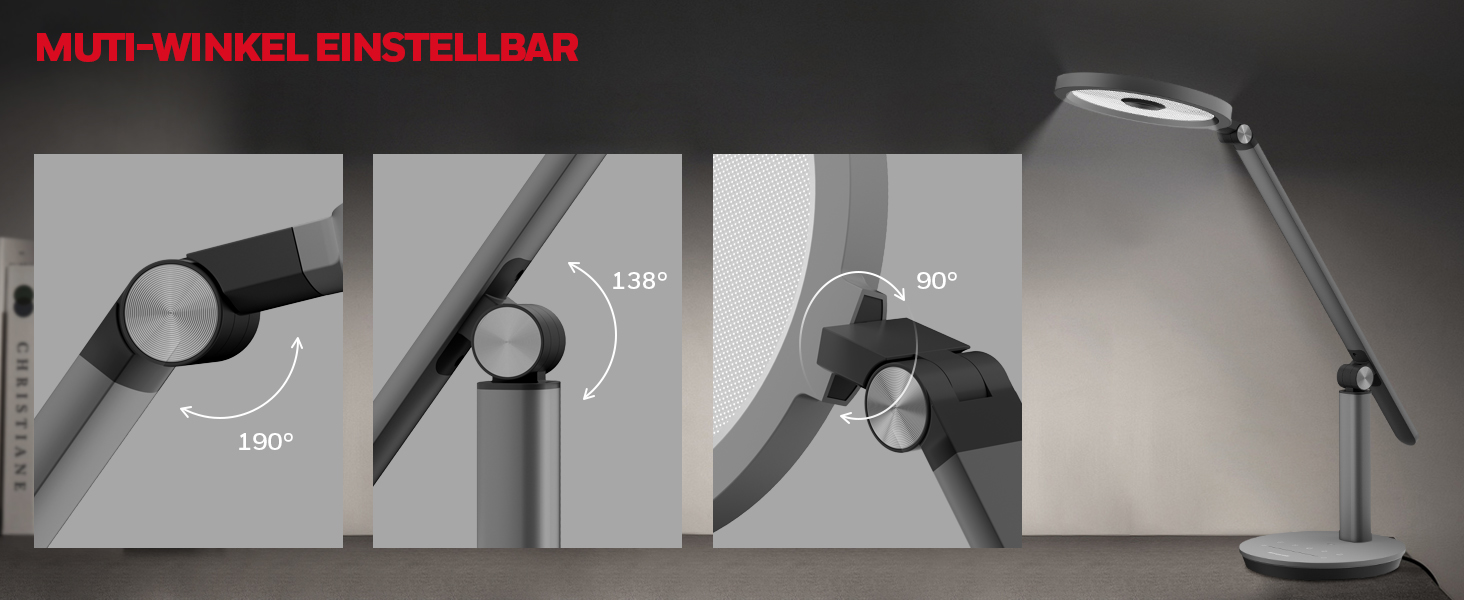 Лампа настільна Honeywell H6 Sunturalux Eye-Care LED з регулюванням яскравості, таймером та сенсорним керуванням (сіра)