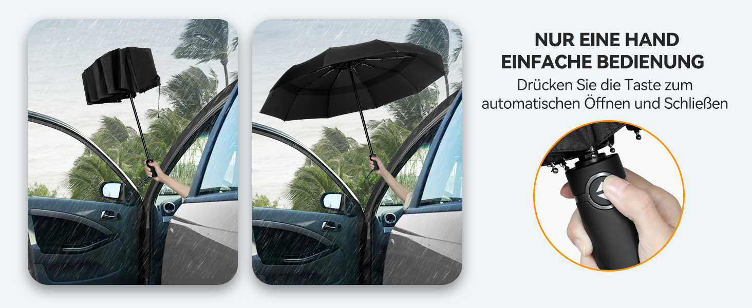 Шкіряний парасоль з автоматичним відкриванням, великий, стійкий до вітру, 104 см, 10 ребер, чорний, для чоловіків та жінок