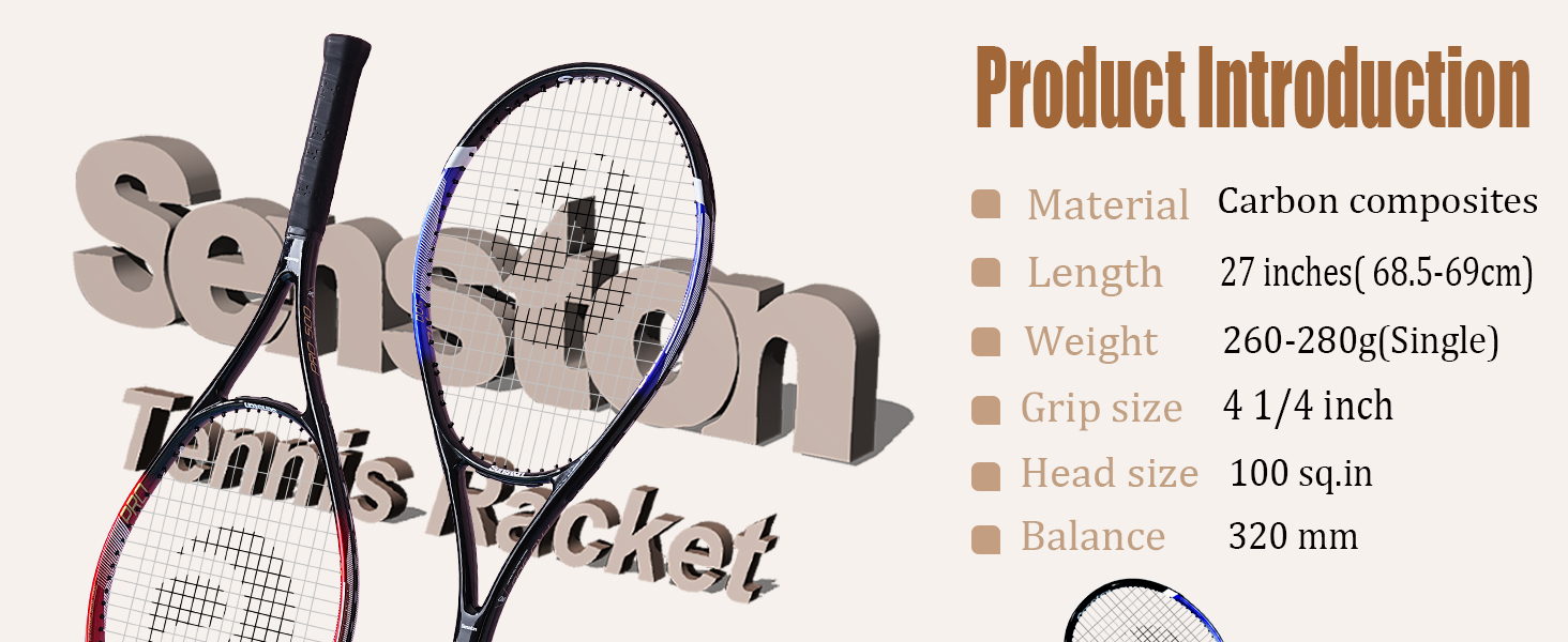 Black+Black Adult Tennis Racket Set - 2 Rackets, 3 Balls, 2 Grips, Vibration Dampeners