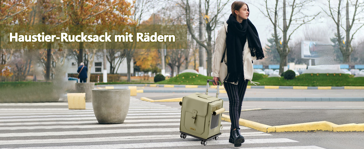 Рюкзак для тварин Galatée з колесами, візок для домашніх тварин, сумка для подорожей з собакою з знімними колесами, рюкзак для собак з вентиляційними вікнами з сітки (зелений)