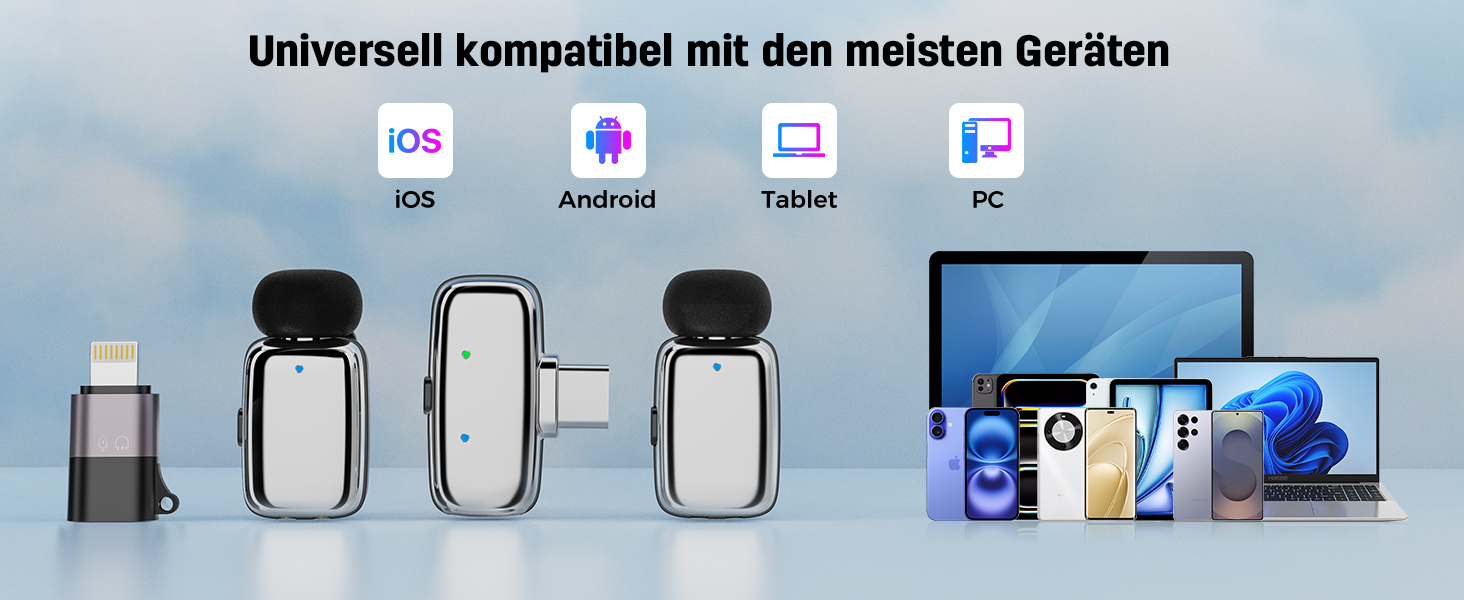 Мікрофон ZealSound Mini Wireless з USB-C/Lightning, для Android/iPhone, з шумозаглушенням, 33h акумулятор, 100м, для Vlogging, TikTok, Podcast, YouTube (M6 Чорний/Срібний)