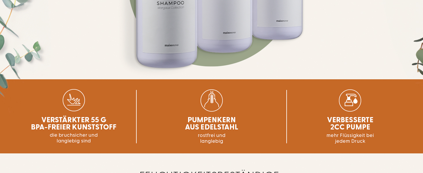 Шампунь MaisoNovo: Набір з 3 флаконів для душу та мила (500 мл) з чорним насосом та білим бамбуком