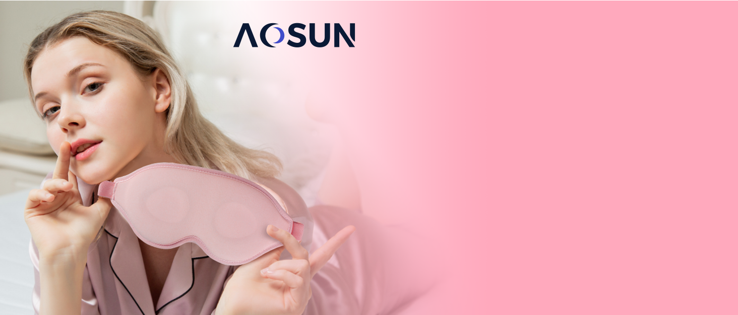 Маска для сну Aosun для тих, хто спить на боці, 3D маска для сну з блокуванням світла, регульована еластична стрічка, для чоловіків та жінок, чорний+рожевий