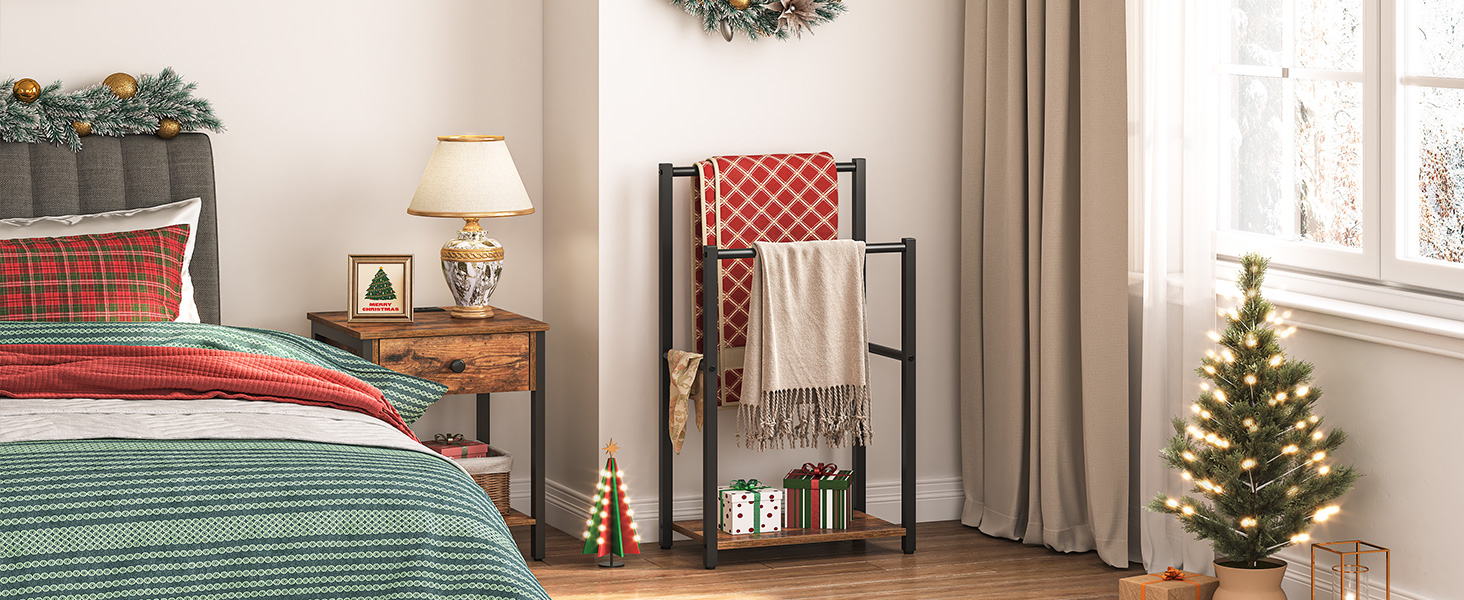 HOOBRO Тримач для рушників, підставка для рушників, рейли для рушників стоячі з 2 перекладинами, для рушників, одягу, ковдр, газет, економія місця, стабільний, білий та натуральний колір EWN02LB01 Білий + Натуральний (Темно-коричневий + Чорний)