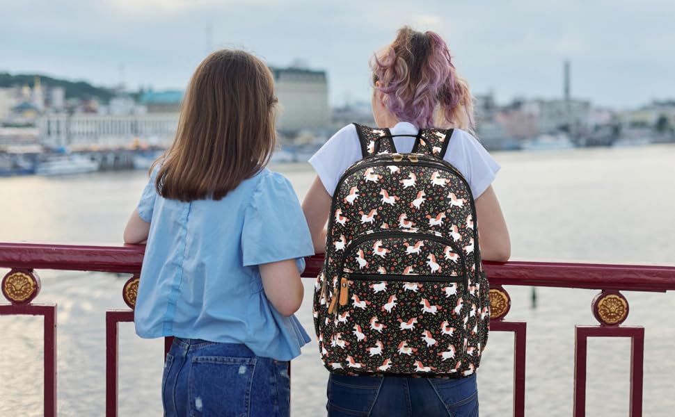 Шкільний рюкзак Leaper з квітковим принтом, сумка-рюкзак, сумочка для книг, жіноча сумка. Темно-синьо-білий квітка 2 (46, світло-рожева русалка)