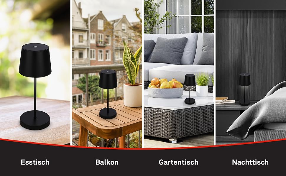 LED лампа BRILONER настільна бездротова, диммирувана торшер, USB-C, для дому та кемпінгу, Ø105x260 мм, чорна