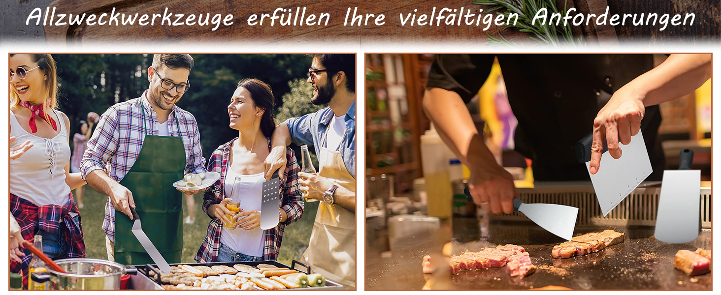 Набір шпателів для грилю з нержавіючої сталі (35 шт.) - набір для тепаньякі, сет для смаш-бургерів, з пресом для бургерів та аксесуарами для планчі, для грилю, пікніка, кемпінгу