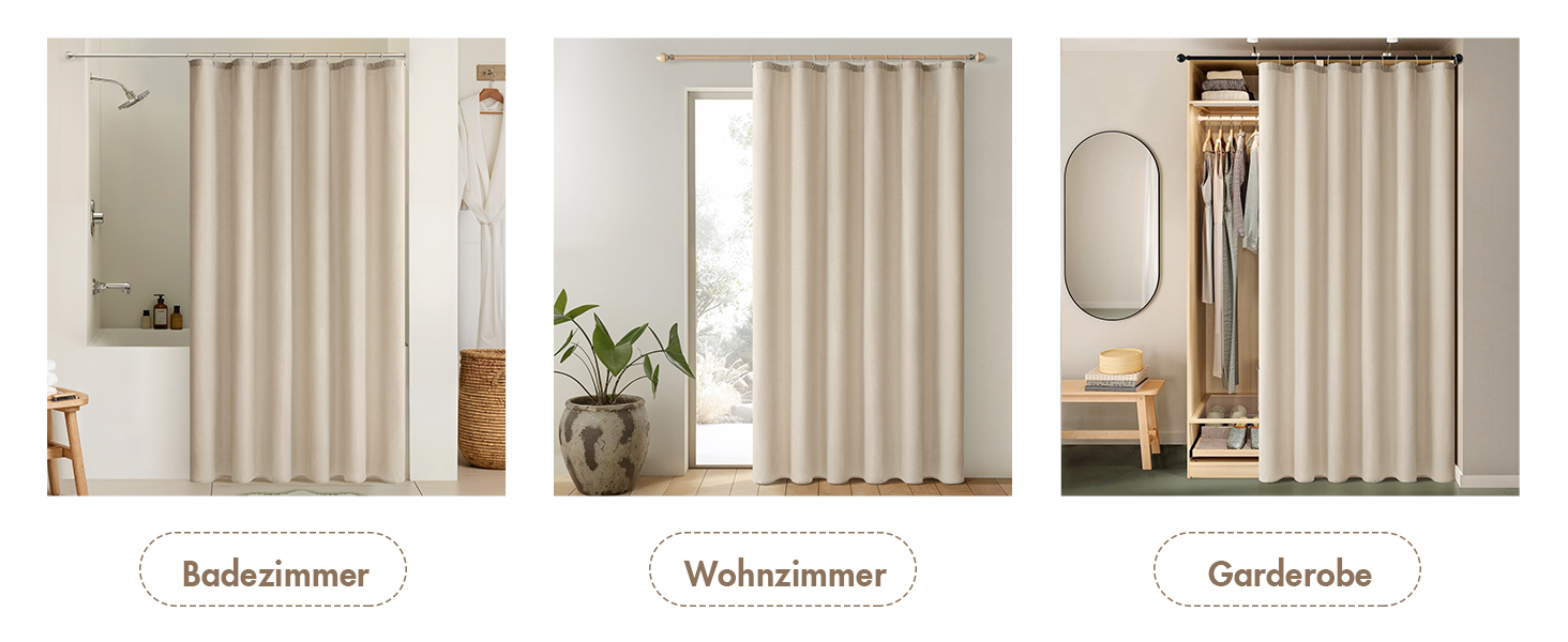 Шторка для душу MIULEE з льону, 120x200 см, світло-бежева, важка, поліестер, водонепроникна, з антигрибковим покриттям, для ванної кімнати, з 8 кільцями