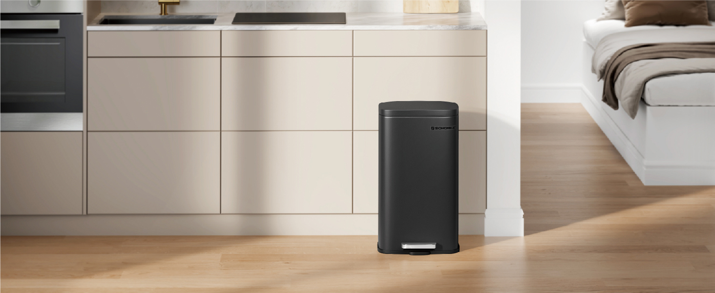 Відро для сміття SONGMICS 30 л, сталеве, з м'яким закриттям, з внутрішнім відром, чорне