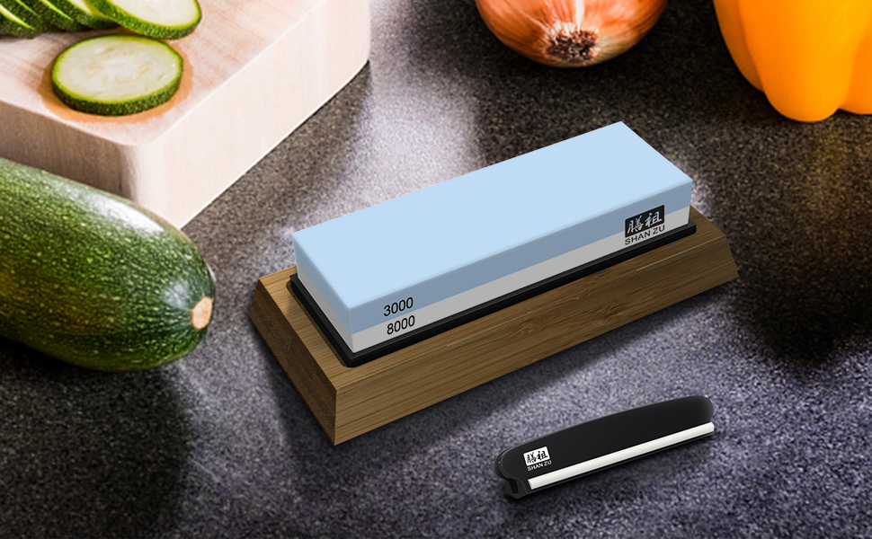 Набір для заточування ножів 2 в 1 SHAN ZU: Schleifstein (1000/5000) + Abziehstein, з керівництвом кута та силіконовою основою