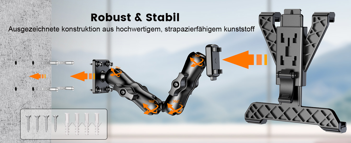 Кріплення для планшету OHLPRO для вантажівки: міцний тримач для iPad, 360° регулювання, 2-раменний, сумісний з iPad Pro, Mini, Samsung Tab, Nexus (17-29 см)