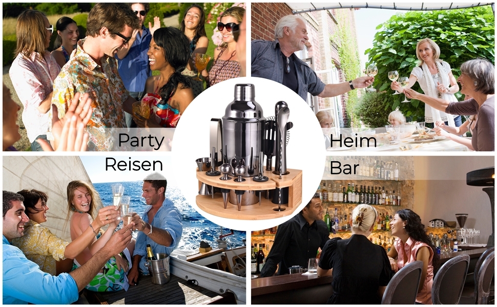 Набір шейкер для коктейлів Esmula 750 мл, 12 предметів, нержавіюча сталь, барменський набір, подарунок для чоловіків/жінок, стильний барний аксесуар з рецептами коктейлів (сірий)